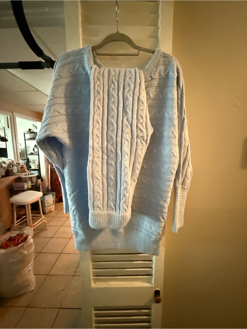 Fashion Nova Light Blue Cable Knit Scoop Neck Sweater